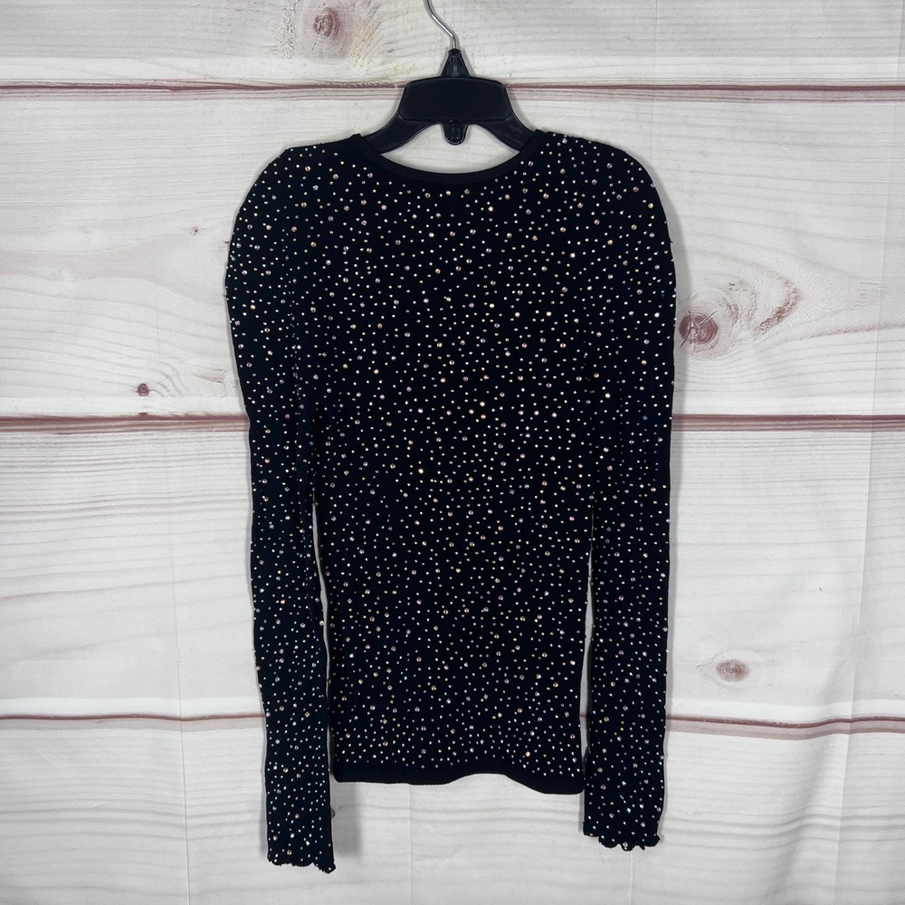 Free People Top Women XS S Black Intimately Rhinestone Night Sky Long Sleeve Y2K